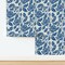 Blue Block Print Butterflies Flowers Traditional Botanical Toile Peonies Cottagecore Custom Pre-pasted Wallpaper by Spoonflower Pre-Pasted Wallpaper 2FT Wide